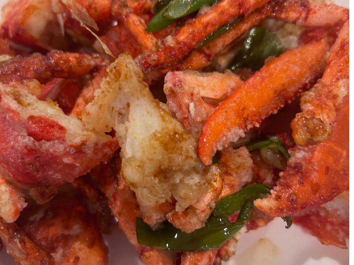 Cantonese salt-and-pepper lobster pieces with ginger and scallions