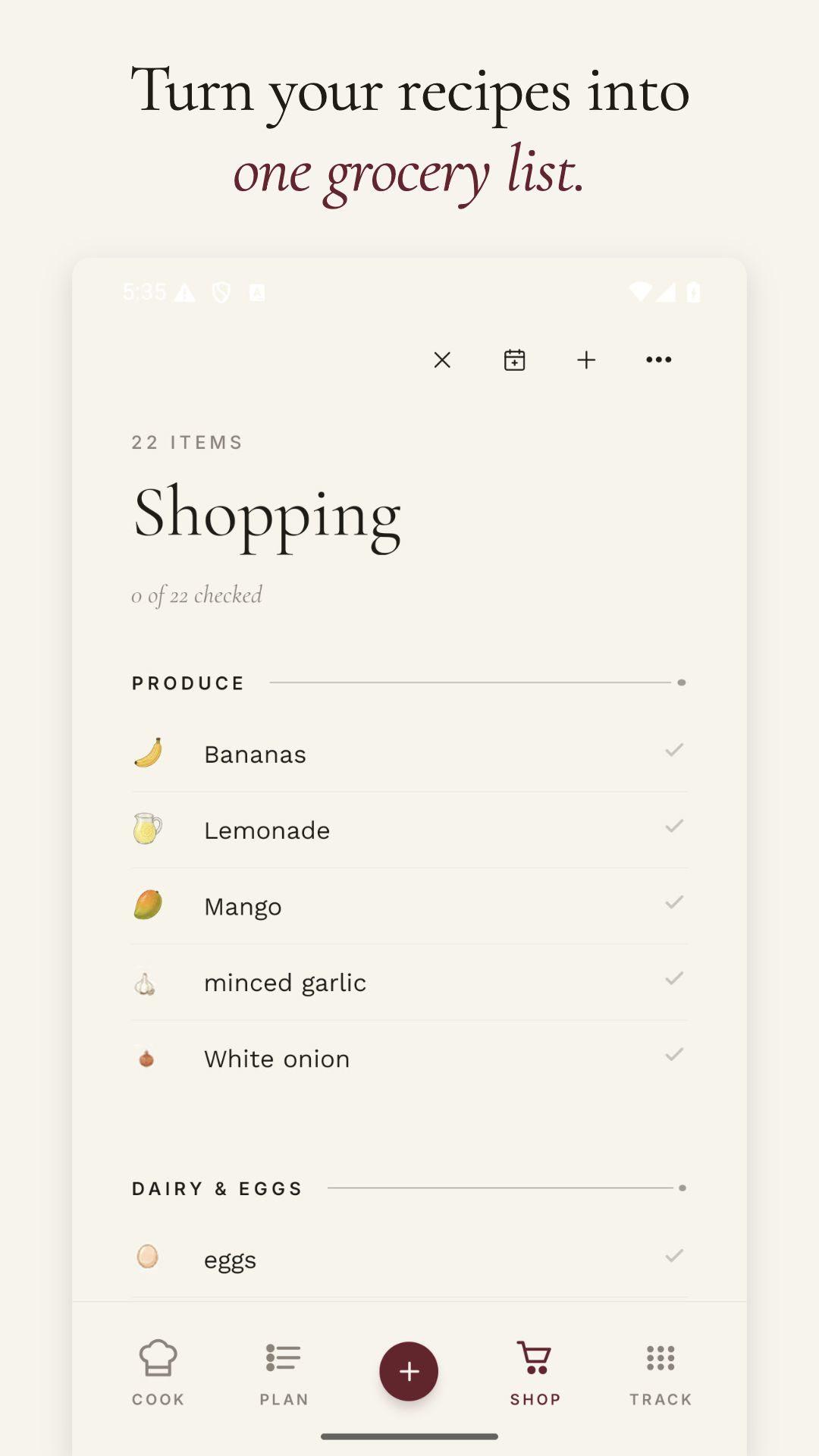 Grocery list in Shio